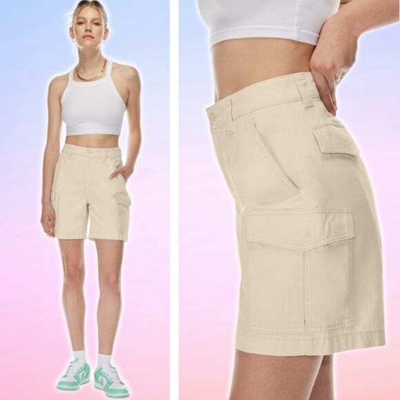 TNA Aritzia Lenox Mid-Rise Cargo Shorts Sz 2 Flax Beige - Picture 1 of 6